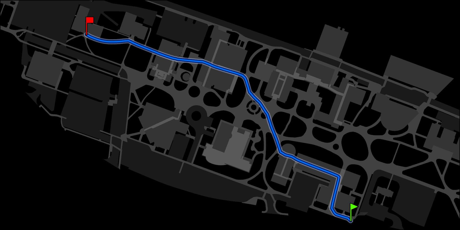 Screenshot of optimal path on Michigan Tech campus map