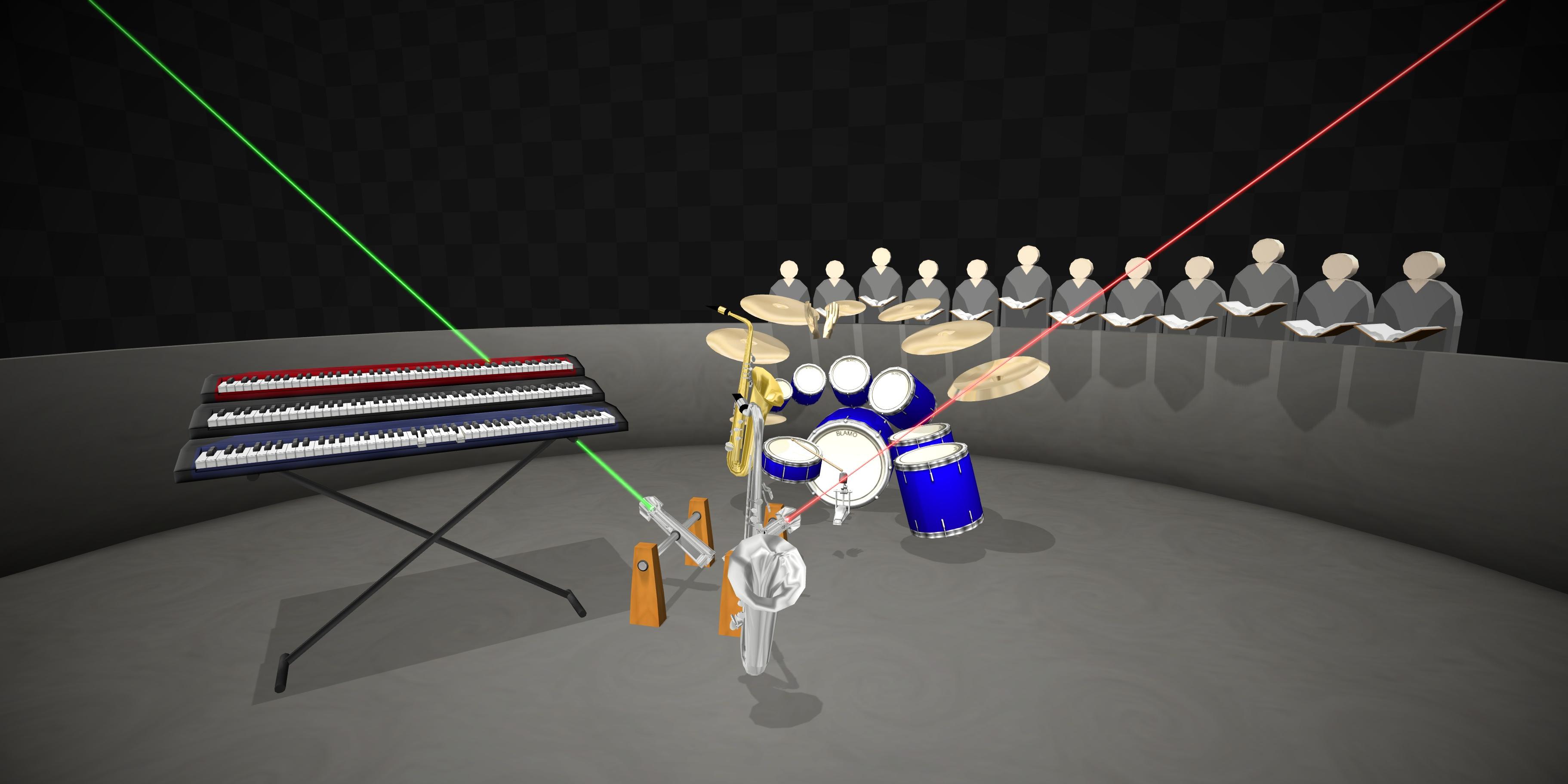 Screenshot of midis2jam2 showing animated band performance